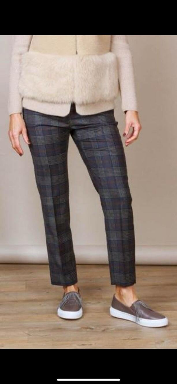 perserico Blue Navy Plaid Wool Blend Trousers Cropped IT 42 US 6